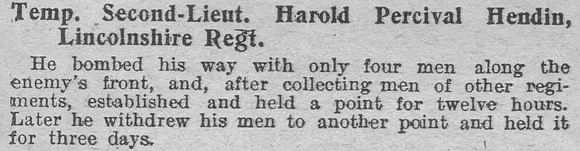 Hendin H P 2nd Lt Lincolnshire Regiment MC Citation The Graphic 21st Aug 1916
