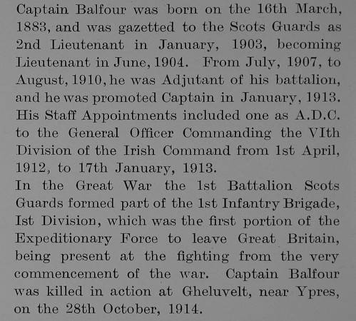 Balfour R F Captain 1st Scots Guards Obit Part 2 The Bond Of Sacrifice Vol 1