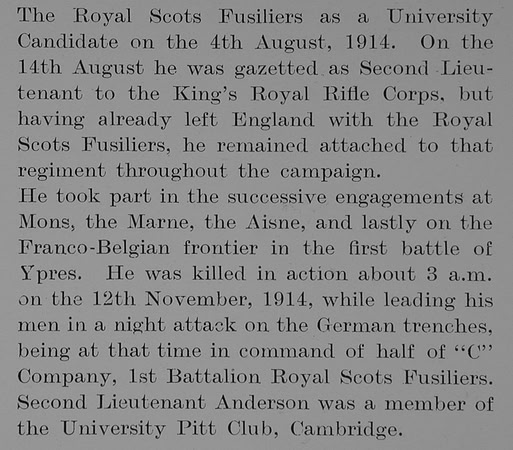 Anderson C A K 2nd Lt 1st Kings Royal Rifle Corps Obit Part 2 The Bond Of Sarifice Vol 1