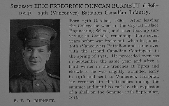 Burnett E F Sergt 29th CEF Obit Dulwich College Roll Of Honour