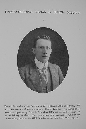 Donald V de B LCpl 5th Australian Imperial Force Northern Assurance Co Record Of Service