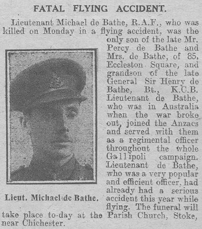 De Bathe H M Lt Royal Air Force The Graphic 7th Nov 1918