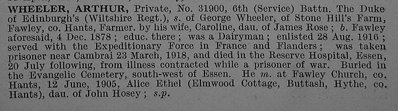 Wheeler A Pte 31900 6th Wiltshire Regiment Obit De Ruvignys Roll Of Honour Vol 4