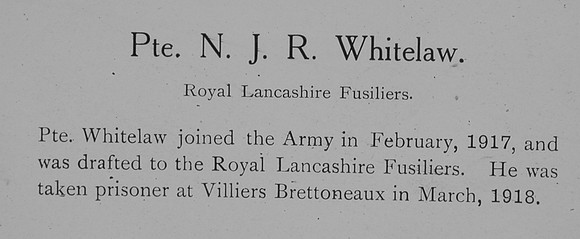 Whitelaw N J R Pte Lancashire Fusiliers Record William Graham Company