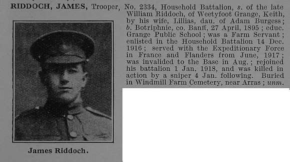 Riddoch J Tpr 2334 Household Battalion Obit De Ruvignys Roll Of Honour Vol 4