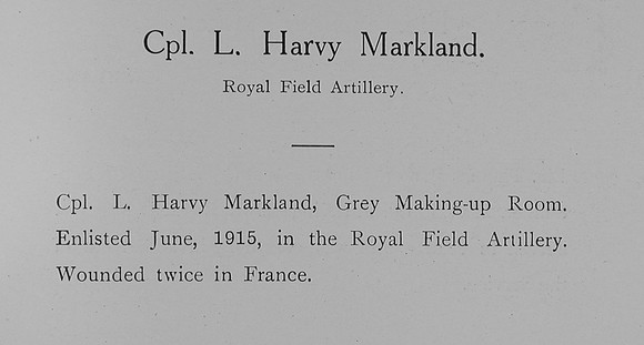 Markland L H Cpl Royal Field Artillery Record William Graham Co Roll Of Honour