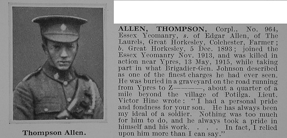 Allen T Cpl 964 Essex Yeomanry Obit