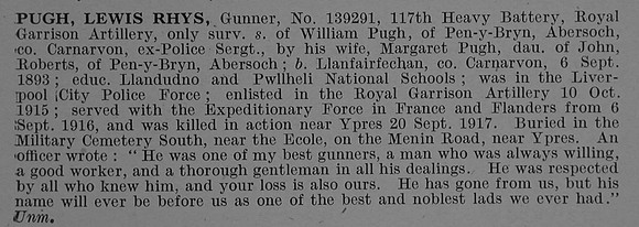 Pugh L R Gnr 139291 Royal Garrison Artillery Obit De Ruvignys Roll Of Honour Vol 4