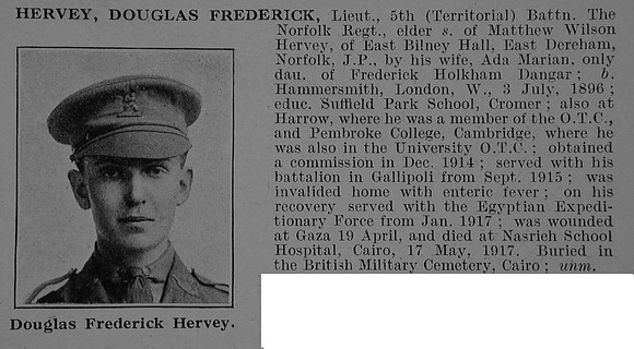 Hervey D F Lt 5th Norfolk Regiment Obit De Ruvignys Roll Of Honour Vol 5