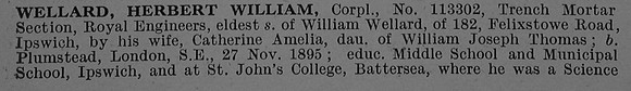 Wellard H W Cpl 113302 Royal Engineers Obit Part 1 De Ruvignys Roll Of Honour Vol 4
