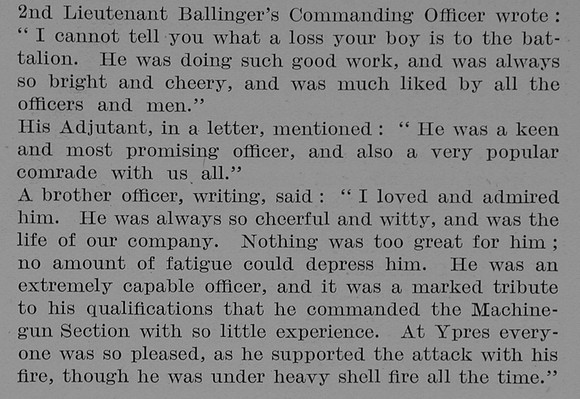 Ballinger F A 2nd Lt 4th Kings Liverpool Regiment Obit Part 4 The Bond Of Sacrifice Vol 2