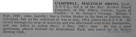 Campbell M D Lt Howe Bn. R.N. Div. Royal Naval Volunteer Reserve Obituary De Ruvignys Roll Of Honour Vol 1