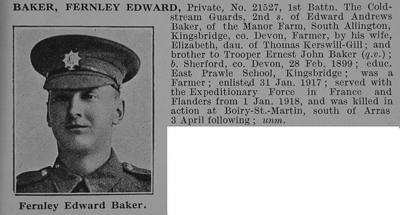 Baker F E Pte 1st Coldstream Guards Obit De Ruvignys Roll Of Honour Vol 4