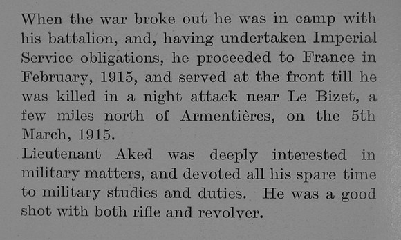 Aked G Lt 5th Leicestershire Regiment Obit Part 2 The Bond Of Sacrifice Vol 2
