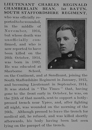 Bean C R Lt 1st South Staffs Regiment Obit The Bond Of Sacrifice Vol 1