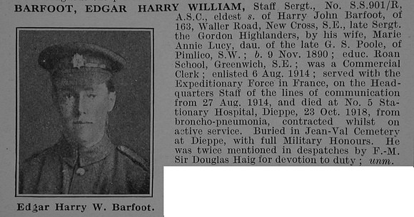 Barfoot E H W Staff Sergt SS.901.R Army Service Corps Obit De Ruvignys Roll Of Honour Vol 4