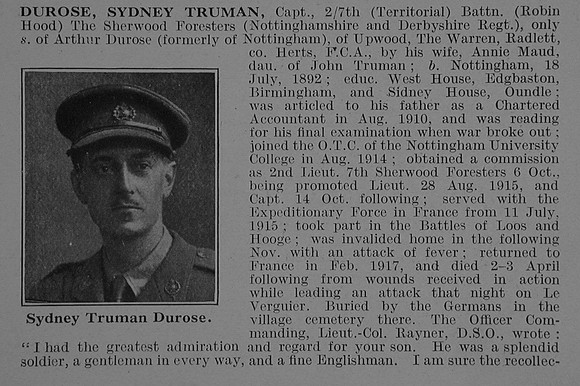Durose S T Captain 7th Notts & Derby Regiment Obit Part 1 De Ruvignys Roll Of Honour Vol 3