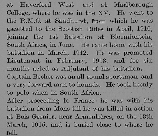 Becher H O D C Captain 1st Cameronians Obit Part 2 The Bond Of Sacrifice Vol 2