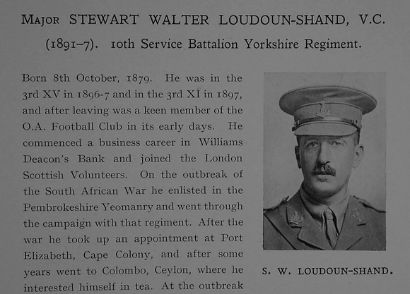 Loudoun-Shand S W Major VC 10th Yorkshire Regiment Obit Part 1 Dulwich College Roll Of Honour