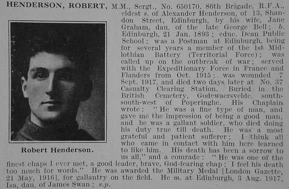 Henderson R Sergt MM Royal Field Artillery Obit De Ruvignys Roll Of Honour Vol 3