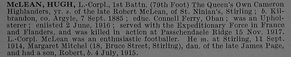 McLean H L/Cpl 1st Cameron Highlanders Obit De Ruvignys Roll Of Honour Vol 4