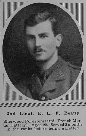 Beatty E L F 2nd Lt 12th Sherwood Foresters (Notts and Derby Regiment) The Sphere 5th Aug 1916