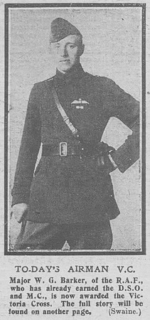 Barker W G Major VC DSO MC Royal Air Force The Graphic 2nd Dec 1918
