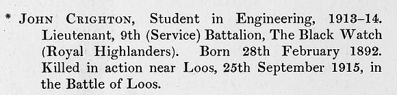Crighton J Lt 9th Black Watch Obit