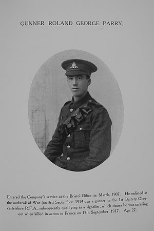 Parry R G Gnr 825410 Royal Field Artillery Northern ssurance Co Roll Of Service