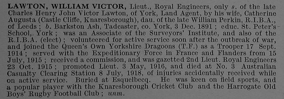 Lawton W V Lt Royal Engineers Obit De Ruvignys Roll Of Honour Vol 4