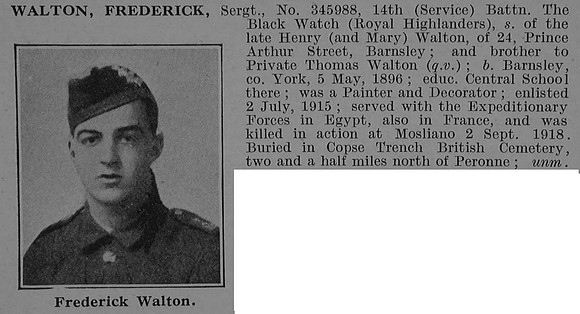 Walton F Sergt 345988 14th Black Watch Obit De Ruvignys Roll Of Honour Vol 4