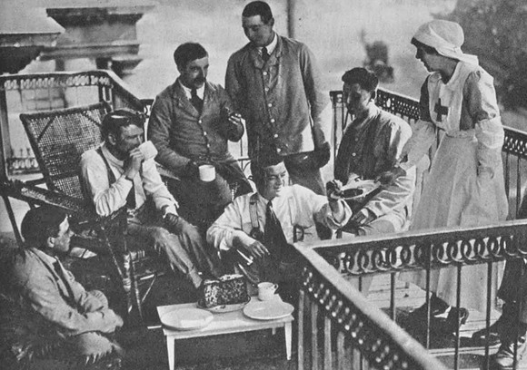 Wounded Soldiers On The Balcony Of The Coulter Hospital In Grosvenor Square