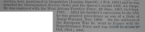 Cavendish J S Major Lord DSO 1st Life Guards Obituary Part 2 De Ruvignys Roll Of Honour Vol 1