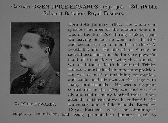 Price-Edwards O Captain 18th Royal Fusiliers Obit Part 1 Dulwich College Roll Of Honour