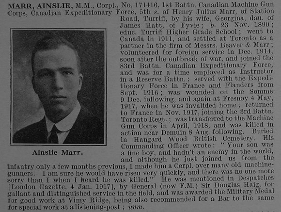 Marr A Cpl MM 171416 Canadian Machine Gun Corps Obit De Ruvignys Roll Of Honour Vol 4