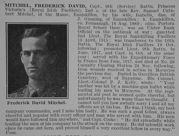 Mitchel F D Captain 9th Royal Irish Fusiliers Obit De Ruvignys Roll Of Honour Vol 4