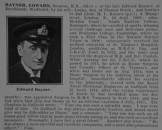 Rayner E Surgeon HMS Vanguard Royal Navy Obit De Ruvignys Roll Of Honour Vol 3