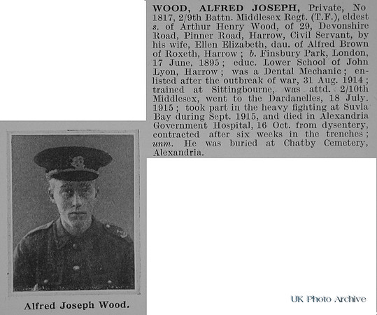 Wood A J Pte 1817 9th Middlesex Regiment Obit De Ruvignys Roll Of Honour Vol 1