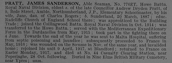 Pratt J S AB TZ/770 Howe Bn. R.N. Div. Royal Naval Volunteer Reserve Obit De Ruvignys Roll Of Honour Vol 4