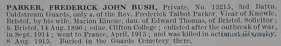 Parker F J B Pte 13215 3rd Coldstream Guards Obit De Ruvignys Roll O Honour Vol 1