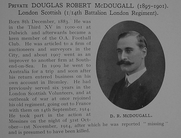 McDougall D R Pte 2738 14th London Regiment (London Scottish) Obit Dulwich College Roll Of Honour