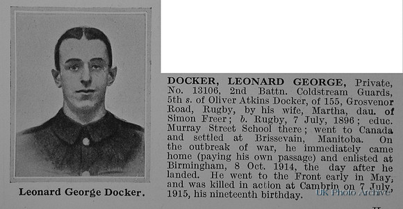 Docker L G Pte 13106 2nd Coldstream Guards Obit