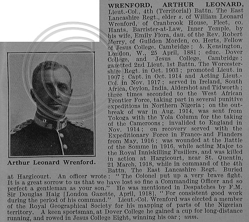 Wrenford A L Lt Col 4th East Lancashire Regiment Obit De Ruvignys Roll Of Honour Vol 4