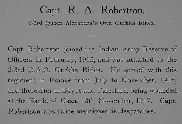 Robertson R A Captain Indian Army Record Willim Graham Company
