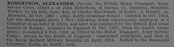 Robertson A Pte 377421 Army Service Corps Obit De Ruvignys Roll Of Honour Vol 4