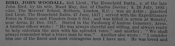 Bird J W 2nd Lt Household Battalion Obit Part 1 De Ruvignys Roll Of Honour Vol 4