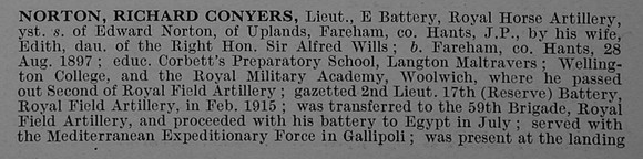 Norton R C Lt Royal Horse Artillery Obit Part 1 De Ruvignys Roll Of Honour Vol 4