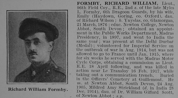 Formby R W Lt Royal Engineers Obit De Ruvignys Roll Of Honour Vol 3