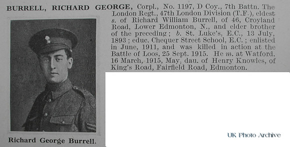 Burrell R G Cpl 1197 7th London Regiment Obituary De Ruvignys Roll Of Honour Vol 1