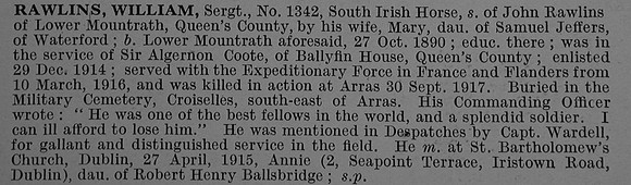 Rawlins W Sergt 1342 South Irish Horse Obit De Ruvignys Roll Of Honour Vol 4